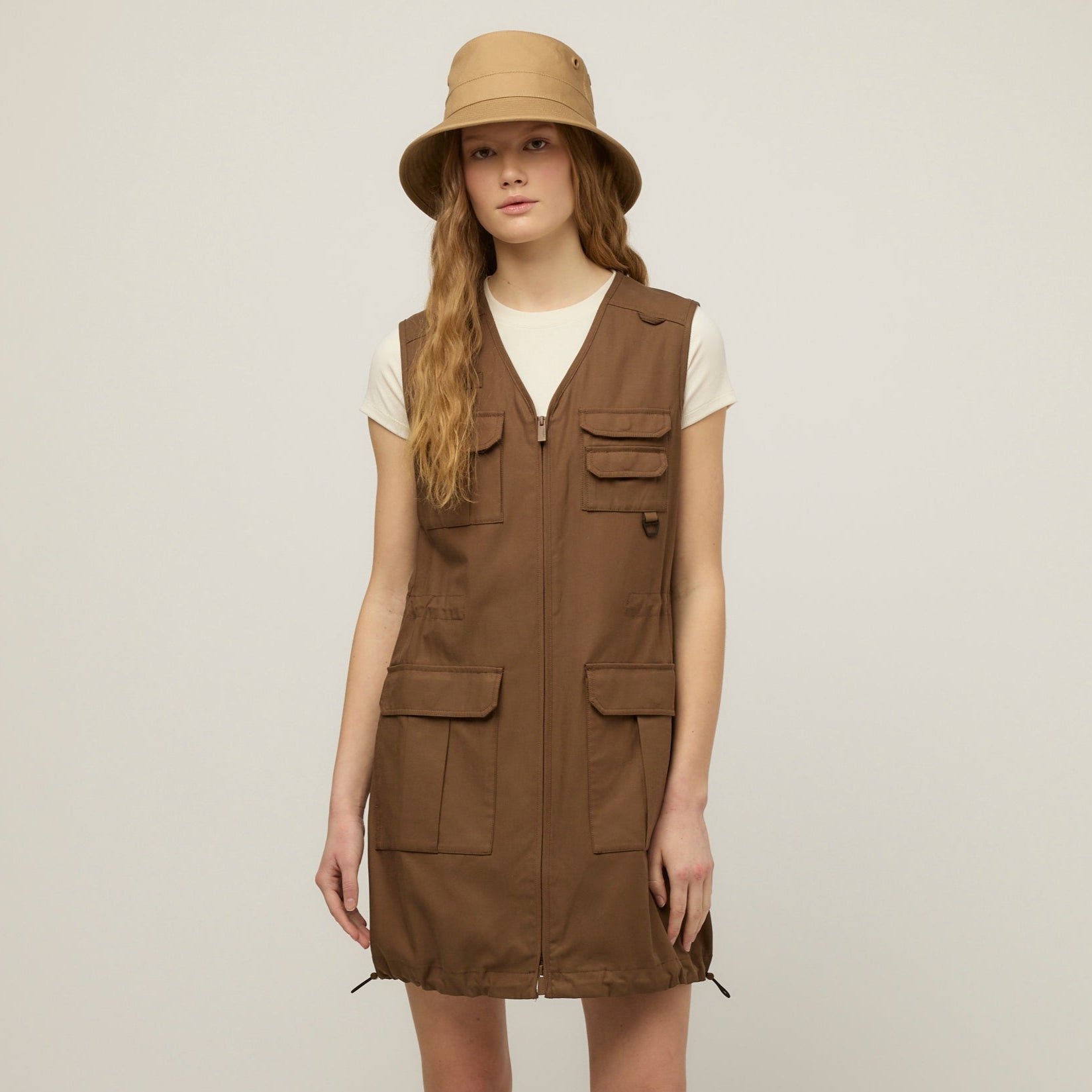 Tencel Cotton Safari Vest Dress Peat / L Tencel Cotton Safari Vest Dress Peat / L