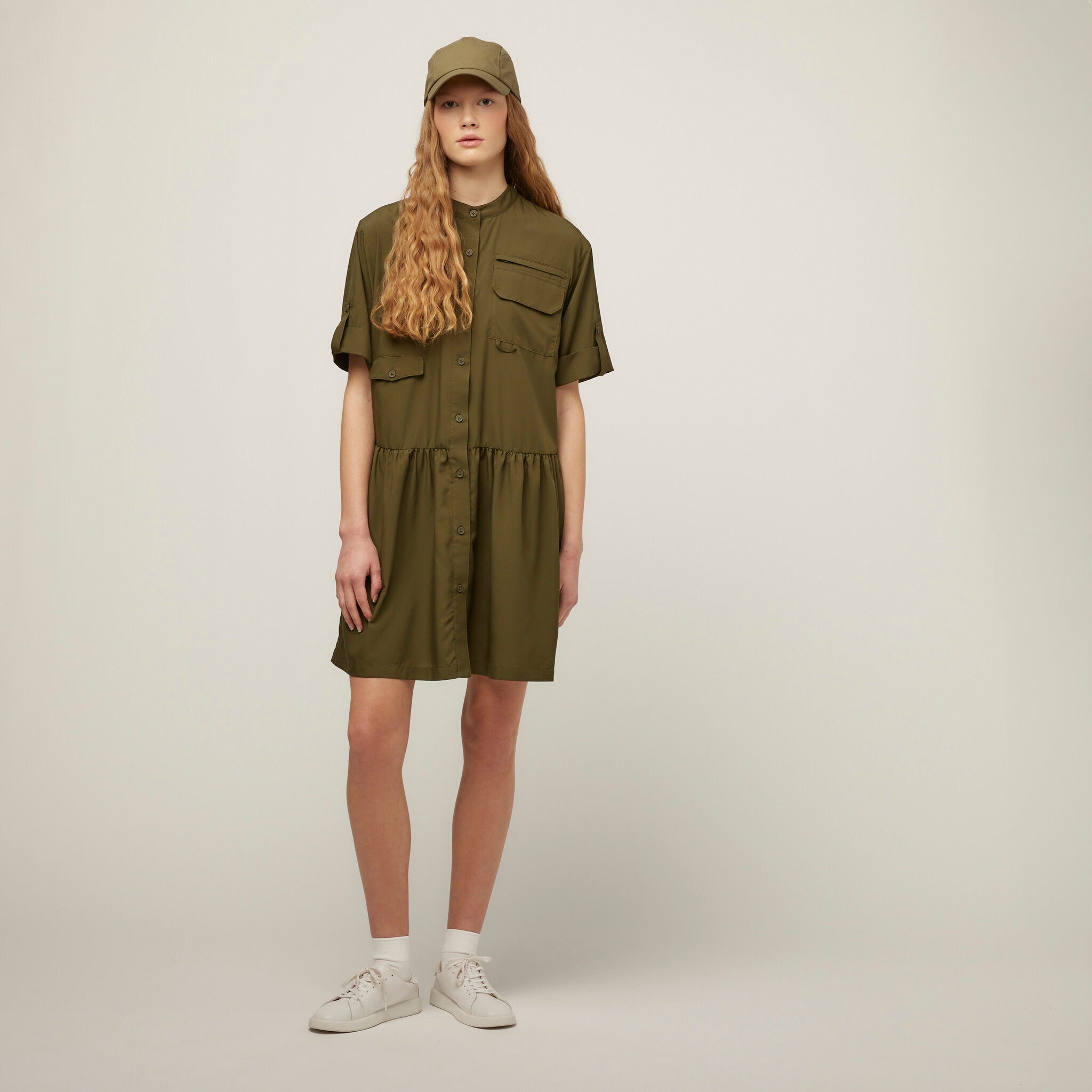 olive green shirt dress UPF Ripstop Shirt Dress Safari Tan / XS